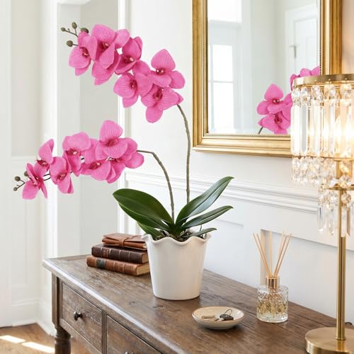 6 Pcs Hot Pink Orchids Artificial Flowers Velvet Silk Faux Phalaenopsis Orchid Stems 30" Long Branch Fake Orchids That Look Real for Tall Vase Wedding Party Centerpieces Home Decor (Hot Pink) - color: Hot Pink