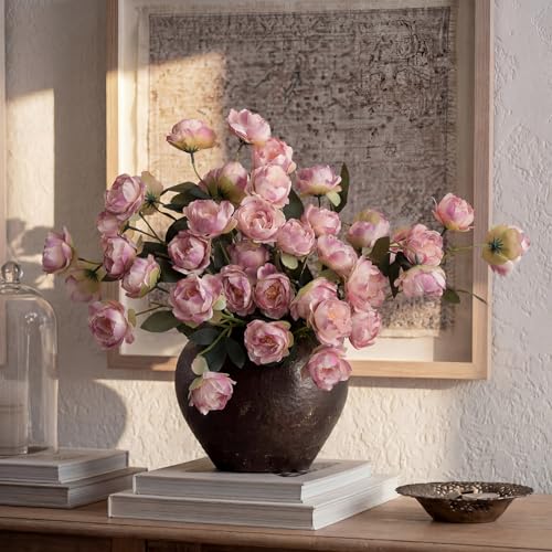 6 Pcs 32" Large Purple Artificial Peonies Stems Flowers, Real Look Faux Silk Peony Bouquet 42 Heads Total for Vase Filler, Farmhouse Rustic Neutral Home Decor, Wedding Centerpieces - color: Dusty Pink