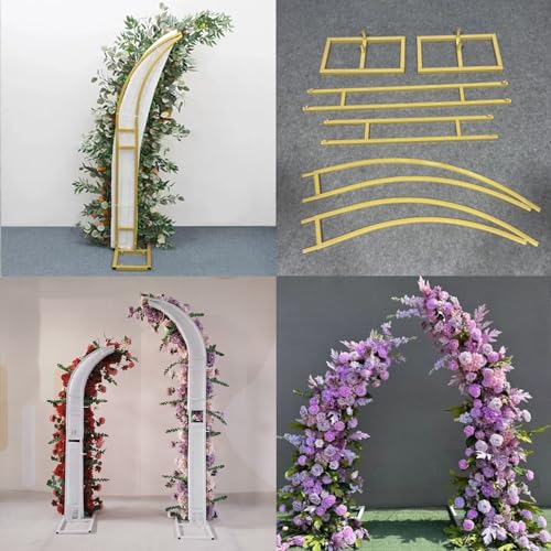 Curved Metal Wedding Arch Stand, Garden Arch Flower Stand Outdoor Indoor Use for Wedding Ceremony Birthday Anniversary Floral Stand Background Decoration 8.2FT and 6.9FT (Black) - color: Black