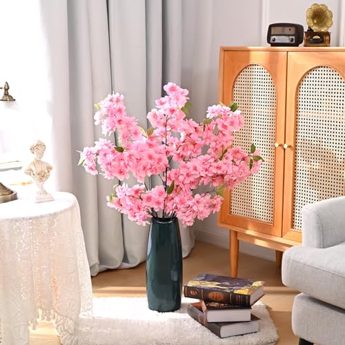 Sunm Boutique Pink Faux Cherry Blossom Branches, Artificial Cherry Blossom Stems Cherry Blossom Flowers Vase Arrangements for Wedding Home Party Kitchen Decor, Set of 3 - color: Gradient Pink, size: Pack of 3