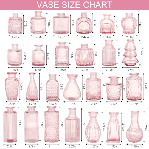 36pcs Pink Glass Bud Vase Set, Small Flower Vases for Centerpieces in Bulk, Mini Vintage Vase for Home, Wedding, Table Decor - color: Pink, size: 36pcs