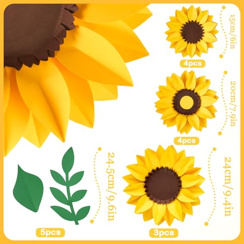 PAPER JAZZ Sunflower Paper Flower Decoration for Wall,3D Gaint Flower Wall Decor | Large Yellow Sunflowers for Bulletin Board Kitchen Living Room for Baby Shower,Nursery Room. - color: Sunflower 11pcs