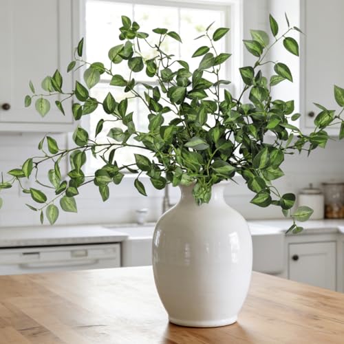 6PCS 32.7inch Long Artificial Stems Faux Greenery Stems for vase Faux Green Leaves Fake Plants branches Eucalyptus Leaves Faux Pothos Stems Artificial English Ivy for Home Decor Farmhouse Aesthetic - color: Green