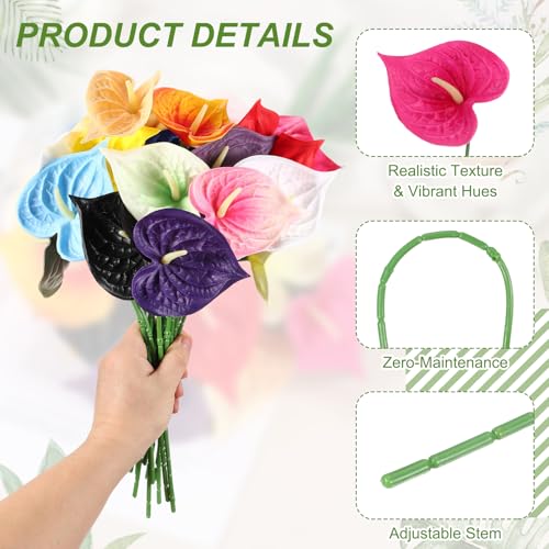 uxcell 4Pcs 11inch Artificial Anthurium Lily Flowers, Permanent Flower Bouquet for Home Arrangements Wedding Festival Decoration Crafts Store Decor Accessories, Rose Red - color: Rose Red