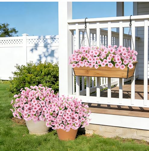 Roberly 12 Bundles Artificial Flowers for Outdoors, Fake Flowers Silk Morning Glory with Eucalyptus UV Resistant Faux Plants for Spring Summer Garden Outside Porch Patio Yard Home Decor, Pink - color: Pink