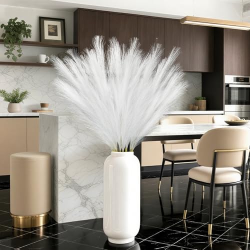 TORONTOKYO 8Pcs White Faux Pampas Grass Tall Decor, 35.4” Fluffy Artificial Pompous Grass Branches, Large Pampas Grass Reed Stems for Floor Vase Filler, Wedding, Baby Shower, Home Boho Decor - color: White, size: 35.4inch-8Pcs