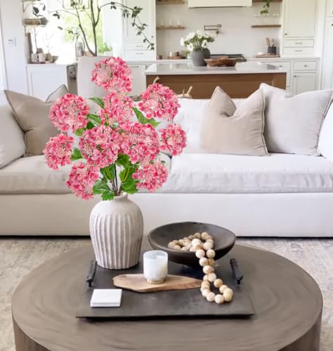Real Touch Hydrangea Artificial Flowers 19” Tall Artificial Hydrangea Flowers Double-Headed Faux Hydrangeas, Pink Hydrangeas, Realistic Silk Hydrangea for Home Decor Weddings Arrangements-5 Branches - color: Pink