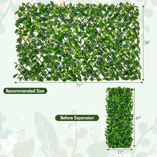 Happygrill Expandable Fence Privacy Screen, Decorative Faux Ivy Fencing Panel for Backdrop, Sun-Protective Indoor Outdoor Artificial Hedge for Garden Balcony Home Patio Decoration (Green Ivy)