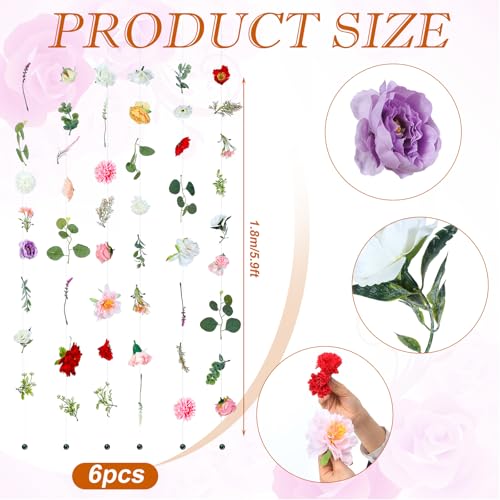 XunYee 6 Pcs 35.4 ft Flower Garlands Artificial Wildflower Vines Floral Hanging Backdrop Fake Flower Garlands Faux Silk Wildflower Vine for Wedding Bridal Shower Home Garden Wall Arch Decor(Floral) - style: Floral