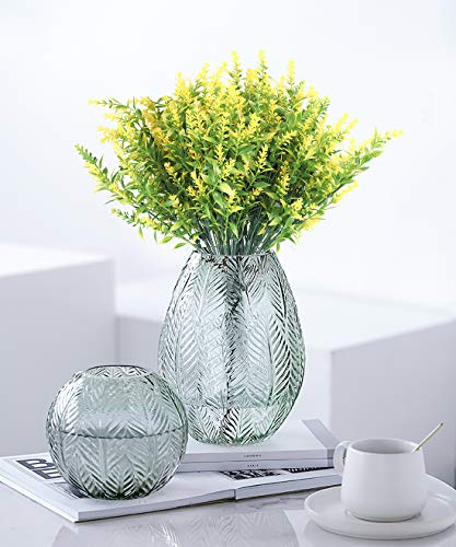 RECUTMS 8 Bundles Artificial Lavender Flowers for Outdoor Decoration, UV Resistant Fake Shrubs Greenery Bushes House Office Garden Patio Indoor Outdoor Decor (Yellow) - color: Yellow, size: 8 Bundles