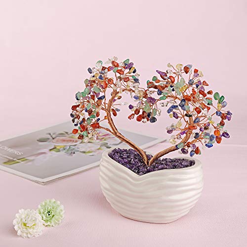 Jovivi 7 Chakra Healing Crystal Heart Money Tree Healing Gemstone Bonsai for Wedding Ceremony Reiki Balancing Energy Meditation Feng Shui Wealth & Good Luck Home Indoor Office Decor 7.87"-8.26" - color: 7 Chakra