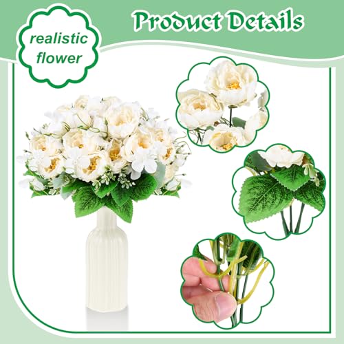 Olgaa 12 Bundles Peonies Artificial Flowers Fake Peony Bouquet Faux Peonies Flowers Bulk with Stems Flower Balls for Centerpiece Table Decorations Wedding Bridal Floral Arrangement (White) - color: White