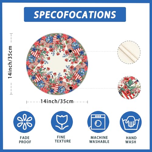 XCHI Watercolor Flowers America Stars Fireworks Memorial Day Round Placemats Set of 4 Table Mats 4th of July Patriotic Independence Day for Party Home Kitchen Dining Table Decorations 14x14 Inch - size: Round Placemats Set of 4 （14x14 Inch）