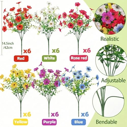 ATTGREAT Artificial Spring Flowers Outdoor Faux Plants UV Resistant Fake Patio Flowers Plastic Greenery Plnats Outside Bulk for Spring Garden Hanging Planter Home Vase Decor, 36 Bundles (Multicolor) - color: Multi Color, size: 36PCS