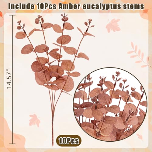 Yen Jean 10PCS Fall Amber Artificial Flowers Decorations for Home, Thanksgiving Fake Plants Autumn Decor Indoor Outdoor Harvest Party Supplies - style: Amber