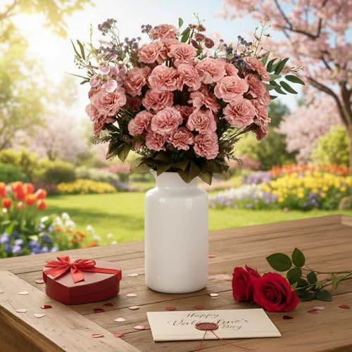 Yunlly 6 Pack 20 Inch Pink Carnations Artificial Flowers Set 26 Head Pink Carnations 2 Butterfly Orchid 1 Gypsophila Bulk Spring Artificial Flowers Bouquet for Mother's Day Easter Spring Decor