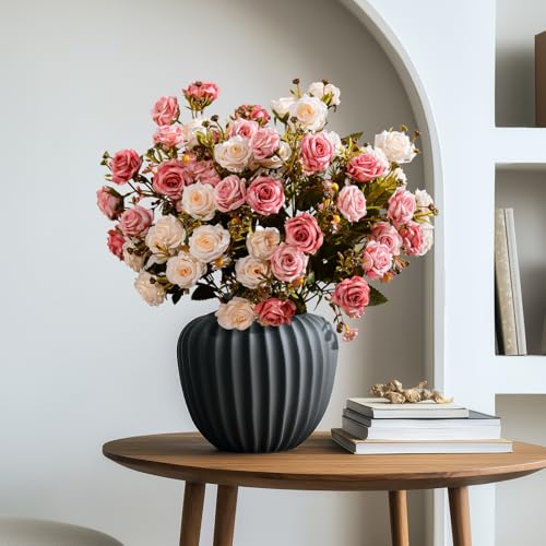 Artificial Rose Flowers for Outdoor 4 Bundles Rose Bouquet with Daisy Faux Flowers UV Resistant for Home Indoor Outside Garden Porch Window Box Balcony Yard Porch Decor (White+Pink) - color: White+pink