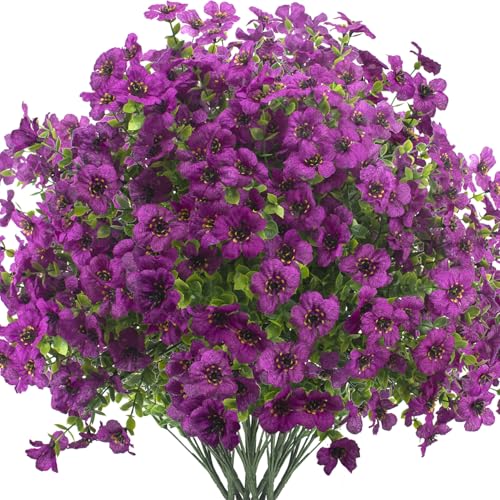 Grunyia Artificial Fake Flowers for Outdoor Spring Decoration, 16 Bundles Faux Silk Colorful UV Resistant Realistic for Outside Porch Patio Home Yard Garden Planters Pots Window Box (Light Purple) - color: Light Purple