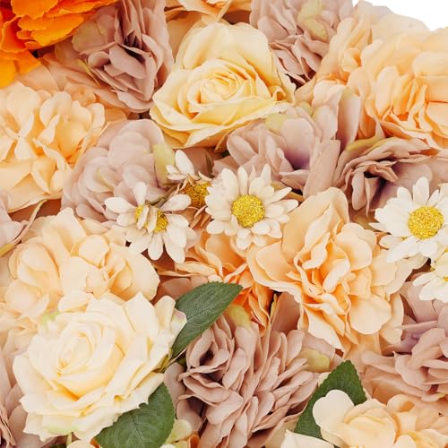 12-Pack Flower Wall Backdrop, 15"x15" Artificial Rose Floral Panels, 3D Silk Hydrangea Flowers Panels for Spring Wedding Photo Photography Backdrop Event Party Decoration (Autumn) - color: Autumn