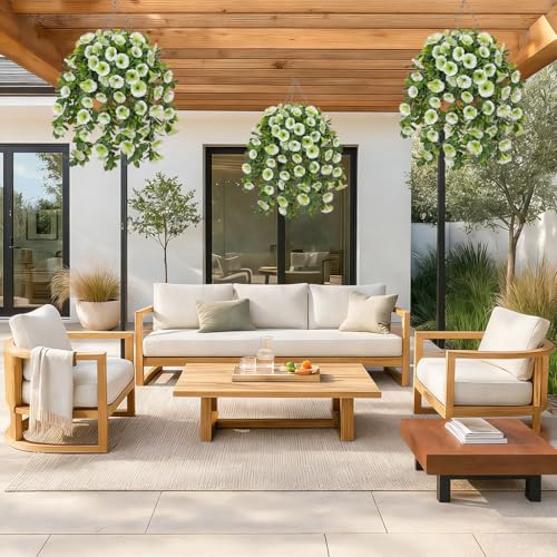 Oairse Artificial Morning Glory Flowers with Hanging Basket - Faux Morning Glory Vines UV Resistant Plastic Fake Flowers with Basket Plants for Home Porch Patio Balcony Garden Yard Spring Decor Green - color: Green, size: 23.6"