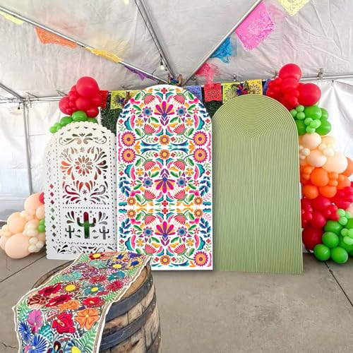 Sensfun Mexican Fiesta Arch Backdrop Cover Cinco De Mayo Birthday Baby Shower Decorations,2-Sided Colorful Mexican Otomi Flowers Backdrop Arch Covers for Mexico Talavera Wedding Party Decor 3.3x6.5ft - size: 3.3x6.5ft (100x200cm)