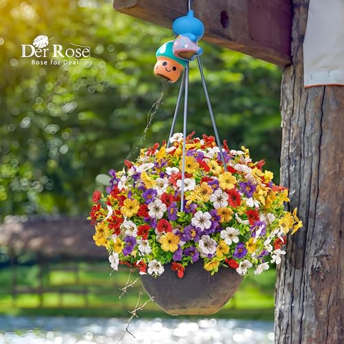 Der Rose 12 Bundles Artificial Daisy Fake Flowers for Outdoors, UV Resistant Colorful Silk Faux Flowers for Spring Home Porch Garden Decor - color: Multi-color a
