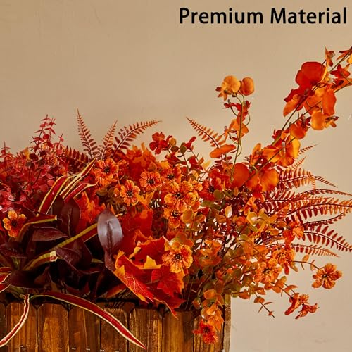 PARTY JOY 15 Bunches Artificial Fall Flowers Faux Fake Orchid Autumn Plants Flowers for Outdoors Thanksgiving Autumn Decor Decorations for Home - color: Orchid