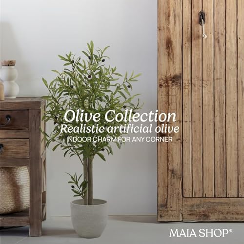 Maia Shop 3ft 5in Artificial Olive Tree Plant for House, Apartment or Office – Realistic Fake Indoor Plants for Living Room, Kitchen, Bedroom, Entryway or Bathroom – Faux Greenery for Home Décor - color: Olive, size: 3ft 5in