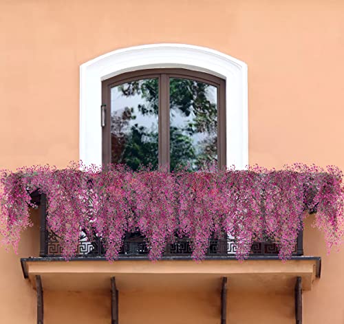 RECUTMS Hanging Fake Vines Artificial Hanging Plants Greenery 4Pcs Faux Wall Vines Ferns with Plastic Flowers for Summer Spring Wedding Graduation Bedroom Indoor Outdoor Home Office Decor(Fuchsia) - color: Fuchsia-hanging