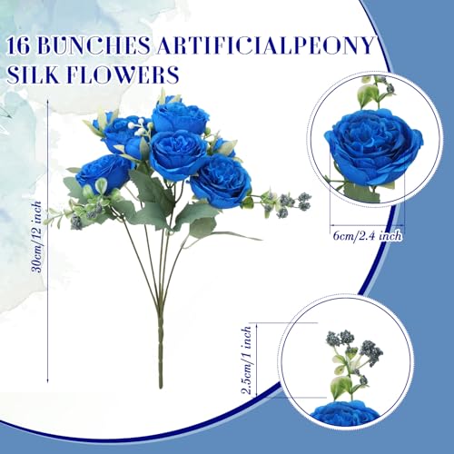 Geosar 8 Bundles Artificial Peonies Flowers Fake Silk Peony Bouquet Faux Peonies Flowers Bulk for Decoration Vase Floral Arrangements Wedding Party Table (Royal Blue,White) - color: Royal Blue, White