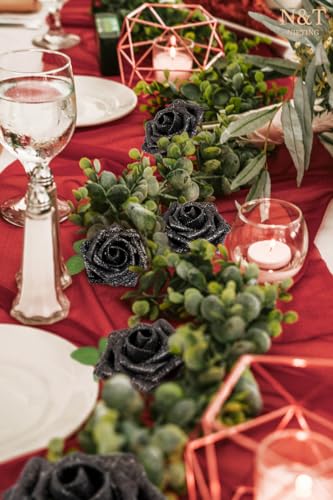 N&T NIETING Artificial Flowers Glowing Black Flowers Foam 50pcs Glitter Roses Real Looking Fake Roses with Stem for DIY Wedding Bouquets Centerpieces Bridal Shower Party Home Decorations - color: Glitter Black, size: 50pcs