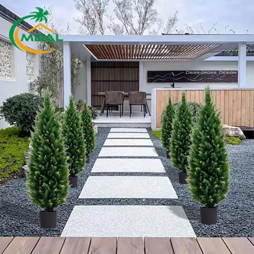 4FT Artificial Topiary Trees Beautiful Realistic Faux Cedar Pines UV Protection for Indoor Outdoor Front Porch Decorate- Set of 2 - size: 4ft
