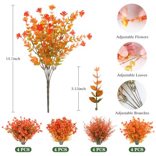 AmyHomie 16 Bundles Mix Orange Artificial Fall Flowers for Outdoor Fall Decor UV Resistant Fake Mums No Fade Fake Plastic Plants Garden Porch Window Box Decorating - color: Mix Orange, size: 16