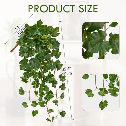 24" Artificial Hanging Plant Ivy Vine Green Plants Decorative Artificial Plants Fake Hanging Plants for Window Wall Decorations - color: Grape Leaf, size: 42-inch