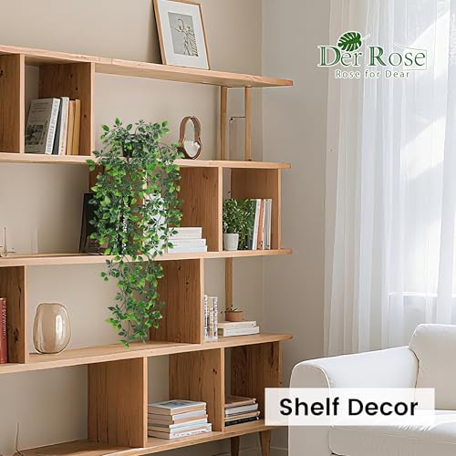 Der Rose 34'' Fake Hanging Plant Black Pot for Bathroom Wall Decor | 34'' cascading greenery with black pot for bathroom, shelf, office and wall decor; no watering needed