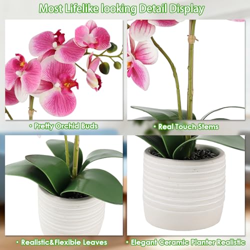 Orchid Artificial Flowers 15" Purple Fake Orchid Flowers in White Ceramic Pot for Home Decor Office Bathroom Table Centerpiece Indoor (Purple) - color: Purple-white