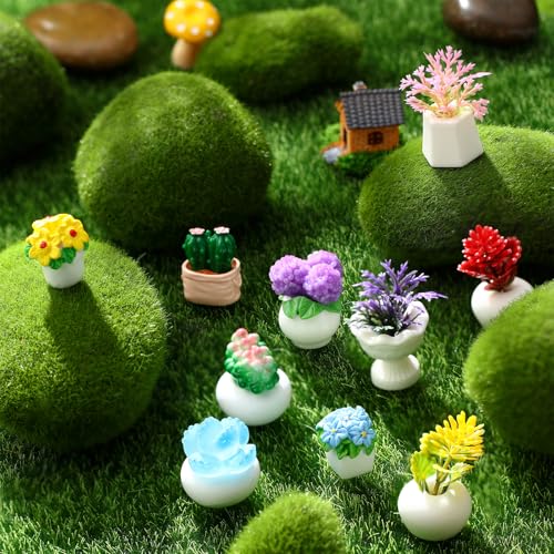 Threehoney 30 Pcs Miniature Dollhouse Plants Accessories Mini Artificial Potted Flower Tiny Resin Greenery Cactus Figurines for Doll House Gift DIY Garden Bonsai Micro Landscape Decoration(Succulents) - style: Succulents