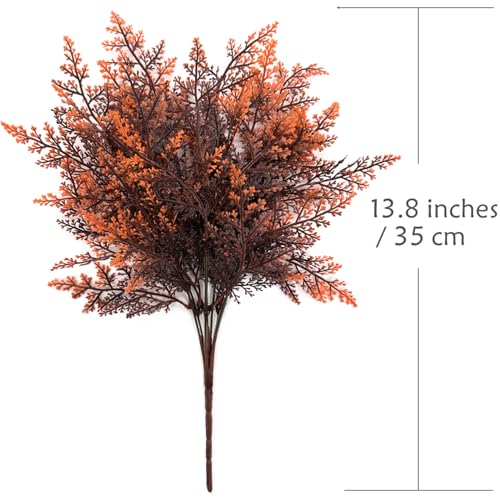 Artificial Ferns Shrubs Bushes, Faux Fern Leaves Plastic Plants Fake Boston Grass for Wedding Bouquet Indoor Outdoor Home Garden Verandah Kitchen Table Centerpieces Arrangements Decoration Red 8 Pack - color: Boston Fern - Red - 8 Pack