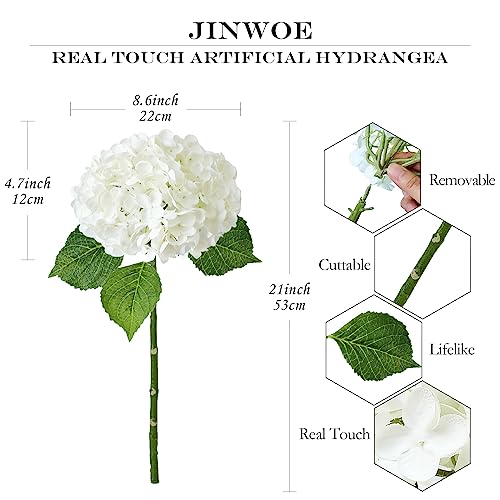 JINWOE White Flowers Hydrangea Artificial Flowers, 4Pcs Outdoor Large 21" Royal Real Touch Latex Silk Flowers Faux Hydrangea, Lifelike Fake Flower for Spring Wedding Bouquet Table Centerpieces - color: White, size: 4PCS