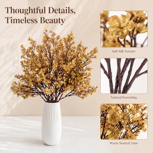 Mandy's 6 Bundles Artificial Gold Baby’s Breath Flowers | 18.5 Inch Silk Gypsophila European Style Modern Home Decor Centerpiece Neutral Wedding Flower Arrangements - color: Gold