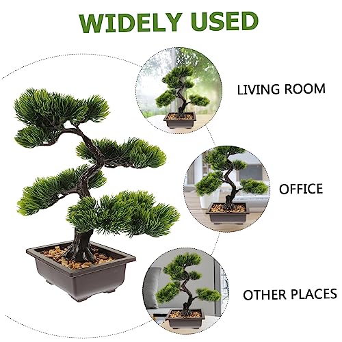 Artificial Bonsai Pine Tree Faux Potted Plant Fake Tree Pot Ornaments Desk Display Home Office Shelf Zen Decor Japanese Cedar Simulation - color: Green
