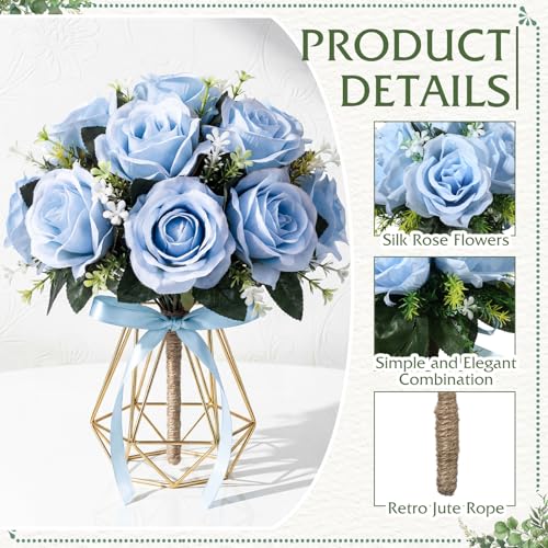 Canlierr 6 Pcs Pastel Bridesmaid Bouquet Set for Wedding, 7 Inch Pre Made Artificial Silk Rose Wedding Flowers, Bridal Party Bouquets for Ceremony, Reception, Bridal Shower, Table Centerpiece