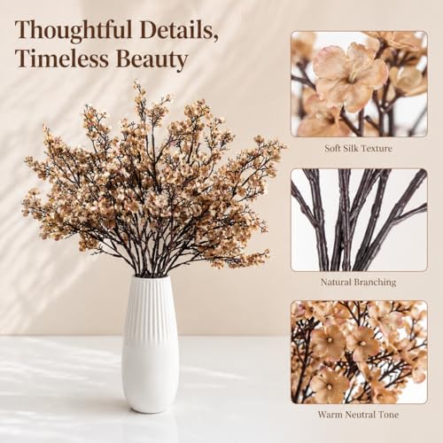 Mandy's 6 Bundles Artificial Light Brown Baby’s Breath Flowers | 18.5 Inch Silk Gypsophila European Style Modern Home Decor Centerpiece Neutral Wedding Flower Arrangements - color: Light Brown