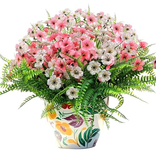 Mixed Color Artificial Flowers and Plant - Realistic Fade Resistant Fake Flowers for Indoor Outdoor Home Wedding Garden Party Decor - Spring Summer | 15 Bundles Without Pot - color: Mixed Colors(light Pink, Green, White), size: 15 Bundles