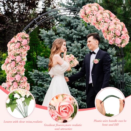 Tigeen Peonies Artificial Flowers Faux Roses Silk Flowers Hydrangea Artificial Bouquet for Wedding Table Centerpiece Floral Vase Home Office Bridal Decor(Pink,24 Bundles) - color: Pink