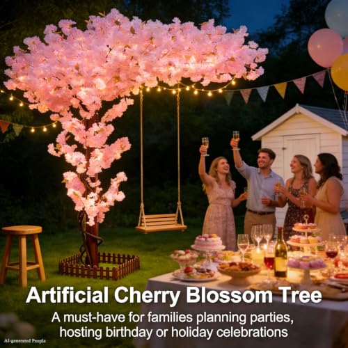 Pink Tall Artificial Cherry Blossom Trees 6ft for Indoor Outdoors,Faux Fake Cherry Blossom Tree for Wedding Party Living Room Office Shopping Hotel Restaurant Home Decor - color: Pink, size: 5ft 11in