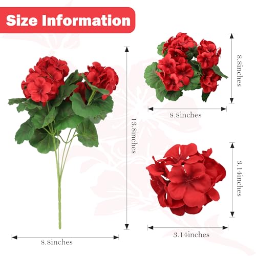 Geranium Artificial Flowers for Outdoors Spring UV Resistant Silk Geranium Red Fake Flower Outdoor Plants for Garden Home Porch Courtyard Window Box Decoration 4 Pcs - color: E - Red