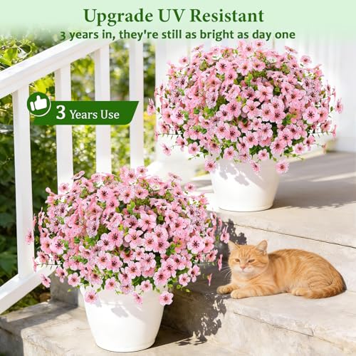 Elyum Artificial Flowers for Outdoors, 18 Bundles Artificial Plants & Flowers Outdoor, UV Resistant Faux Flowers Outdoor Fake Flowers for Outside Porch Window Box Decoration(Pink) - color: Pink, size: 18 Pack