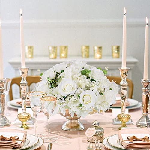 BLOSMON Wedding Flower Centerpieces Decorations: 6 Pcs 15.7" Large White Fake Rose Hydrangea Flowers Ball for Table - Artificial Silk Floral Arrangement Center Pieces for Home Party Event Decor - color: White, size: Diam 15.7" - 6 Pcs