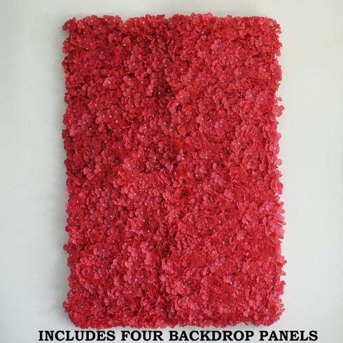 Artificial Flower Wall Panels 4 Pack of 11 Sq ft Flower Wall Mat Silk Hydrangea Flower Panels for Backdrop Wedding Wall Decoration - UV Protected (Red) - color: Red